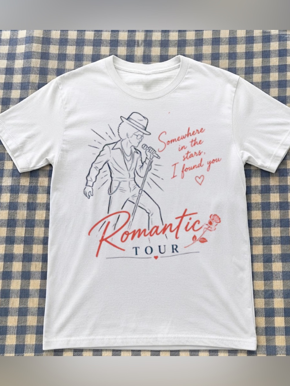 Romantic Tour White Graphic Tee, Bruno Mars Concert Print, Gift For Music Fan